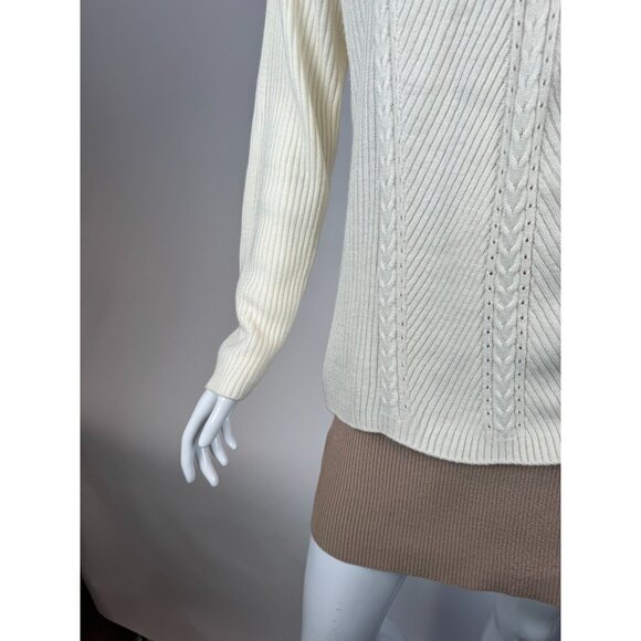Womens Verve Ami Ivory Cable Knit Sweater Ribbed Acrylic Blend Long Sleeves XL - Picture 8 of 16